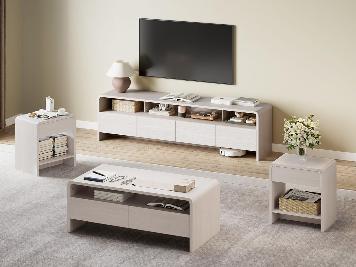 Flat Contemporary Living Room Furniture Set Amerlife White