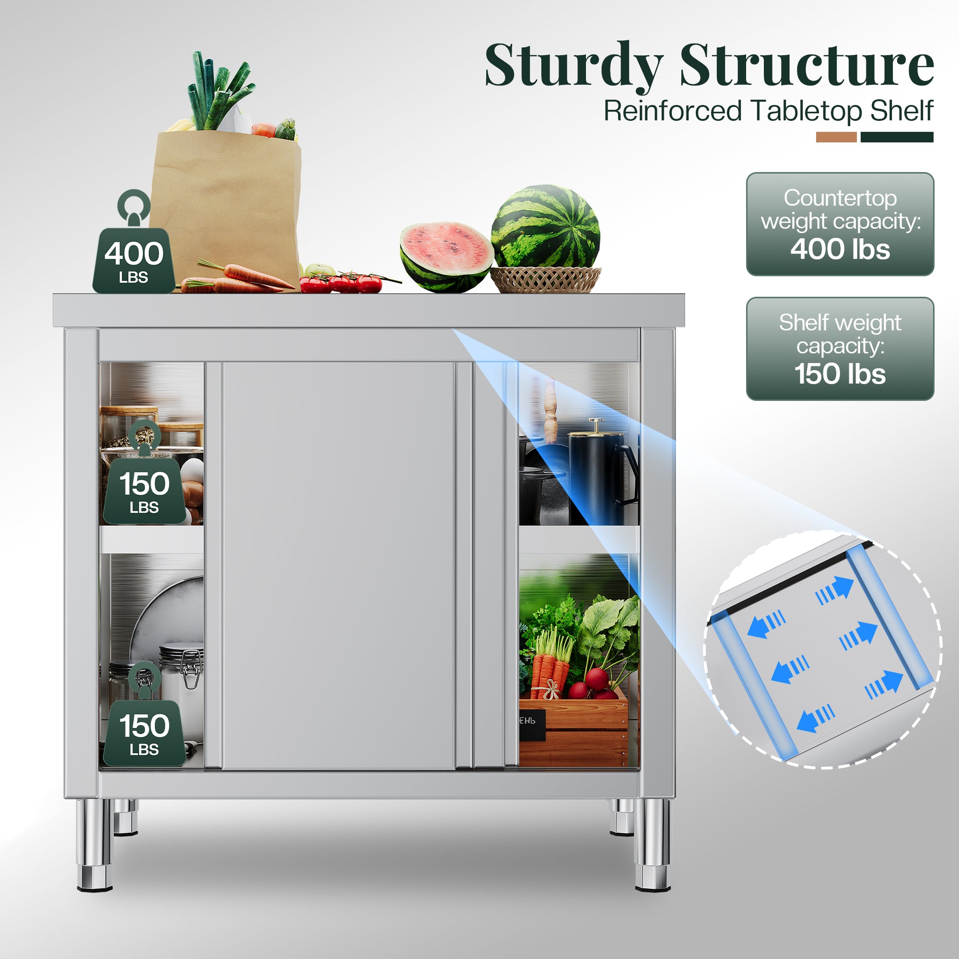 Stainless Steel Work Cabinet Amerlife 36" x 24" x 33.5"