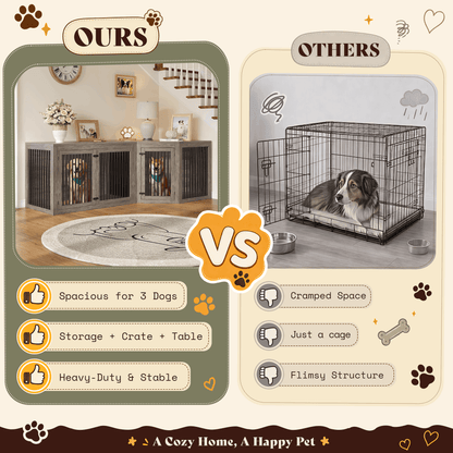 Quadro 3-in-1 Corner Dog Crate Amerlife Left (41") / Rustic Gray