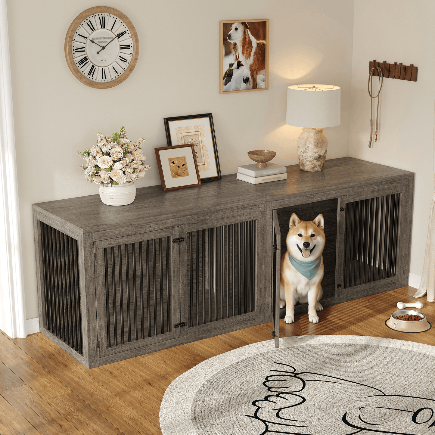 Quadro 3-in-1 Corner Dog Crate Amerlife Left (41") / Rustic Gray