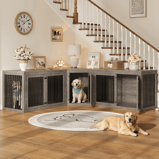 Quadro 3-in-1 Corner Dog Crate Amerlife Extra large (119") / Rustic Gray