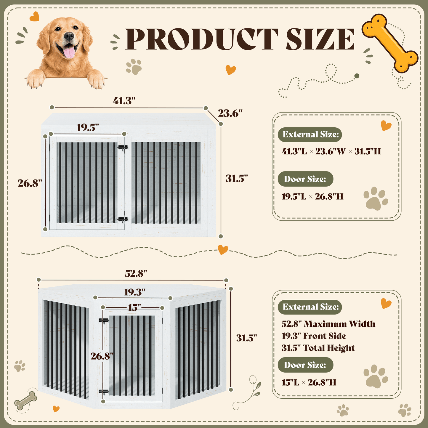 Quadro 3-in-1 Corner Dog Crate Amerlife Corner (53") / White