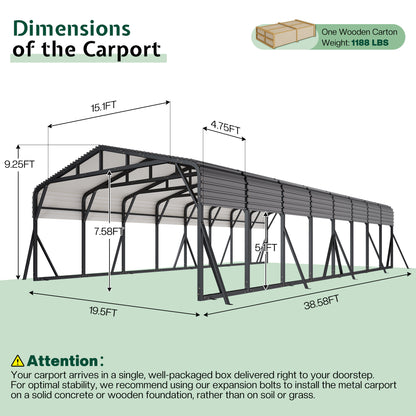 Extra Large Heavy Duty Metal Carport Amerlife 20x40 FT 