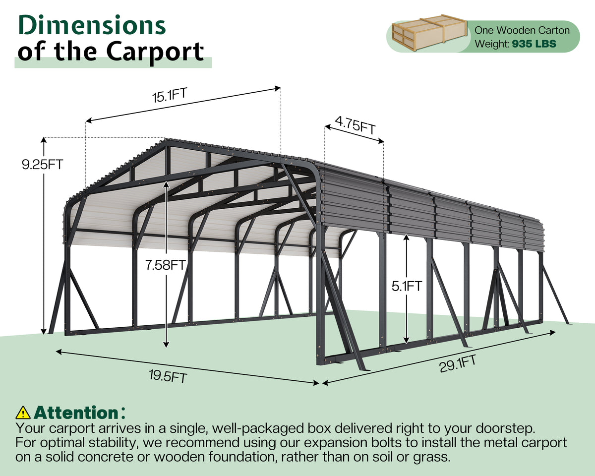 Extra Large Heavy Duty Metal Carport Amerlife 20x30 FT 