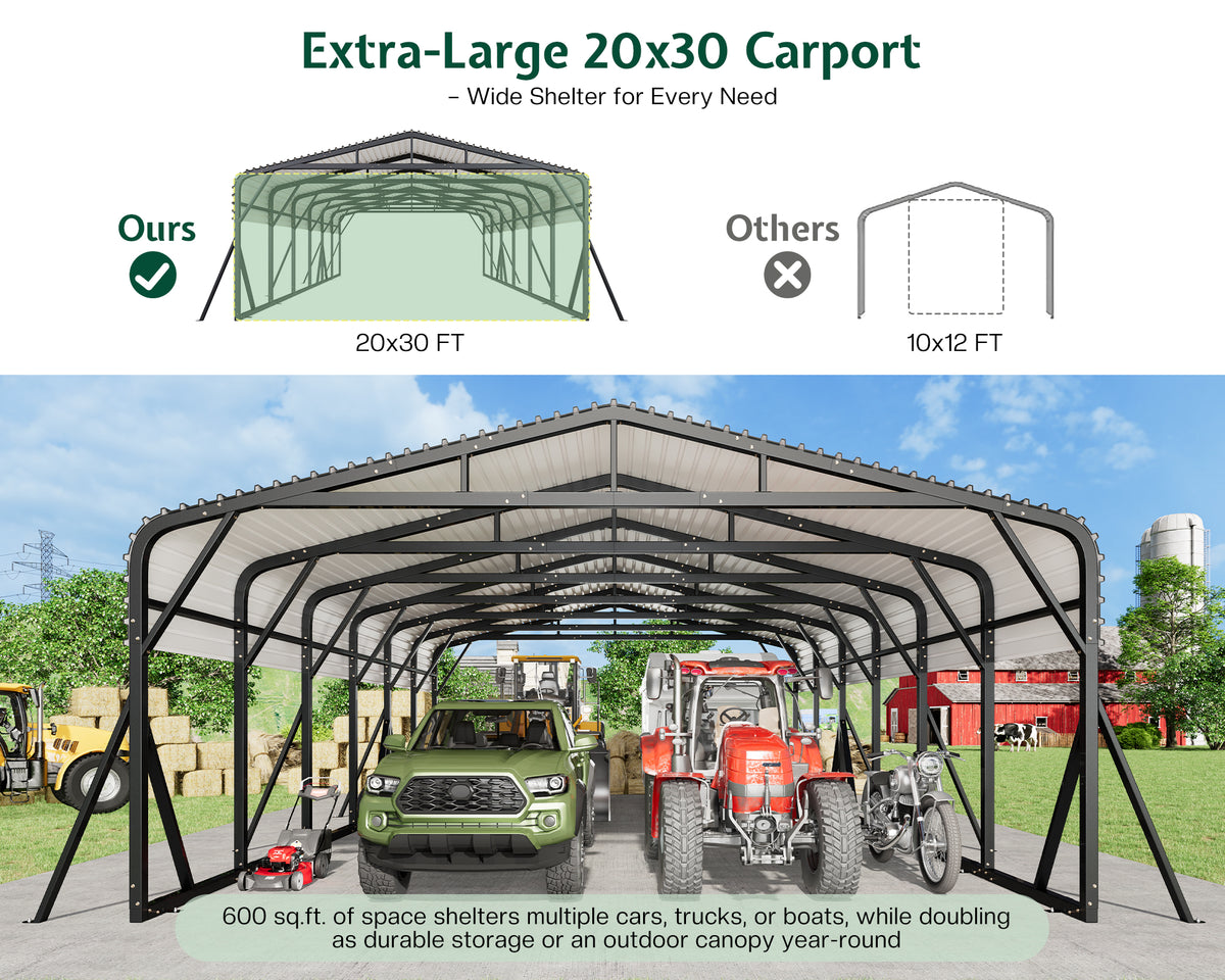 Extra Large Heavy Duty Metal Carport Amerlife 20x30 FT 