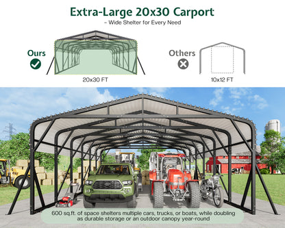 Extra Large Heavy Duty Metal Carport Amerlife 20x30 FT 