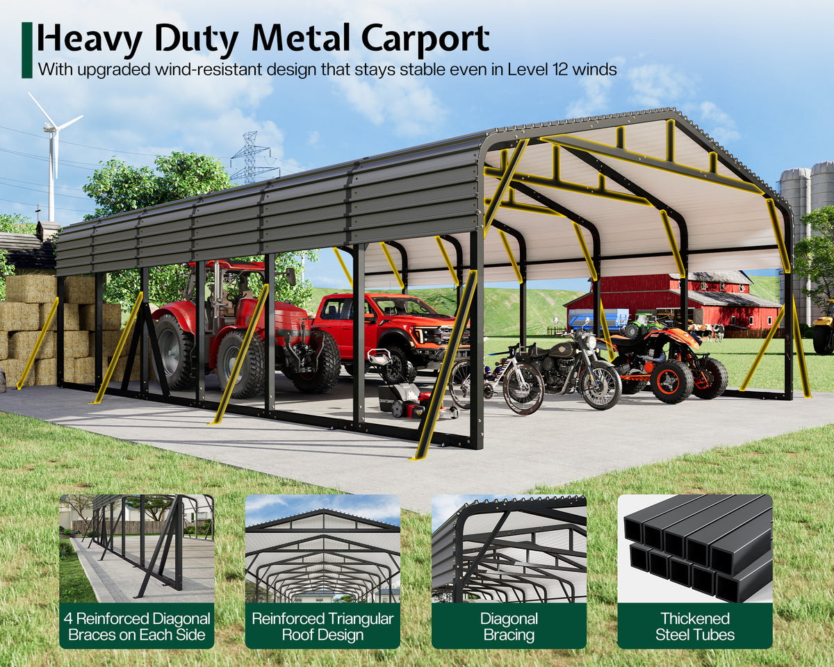 Extra Large Heavy Duty Metal Carport Amerlife 20x30 FT 