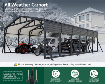 Extra Large Heavy Duty Metal Carport Amerlife 20x30 FT 