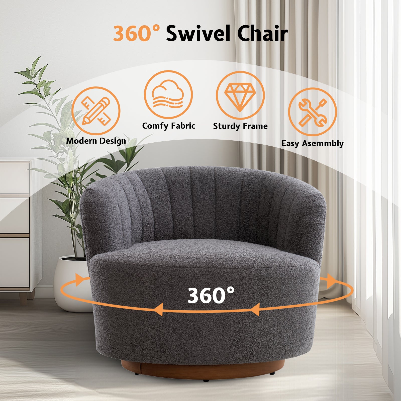Isla 360° Swivel Barrel Chair - Grey