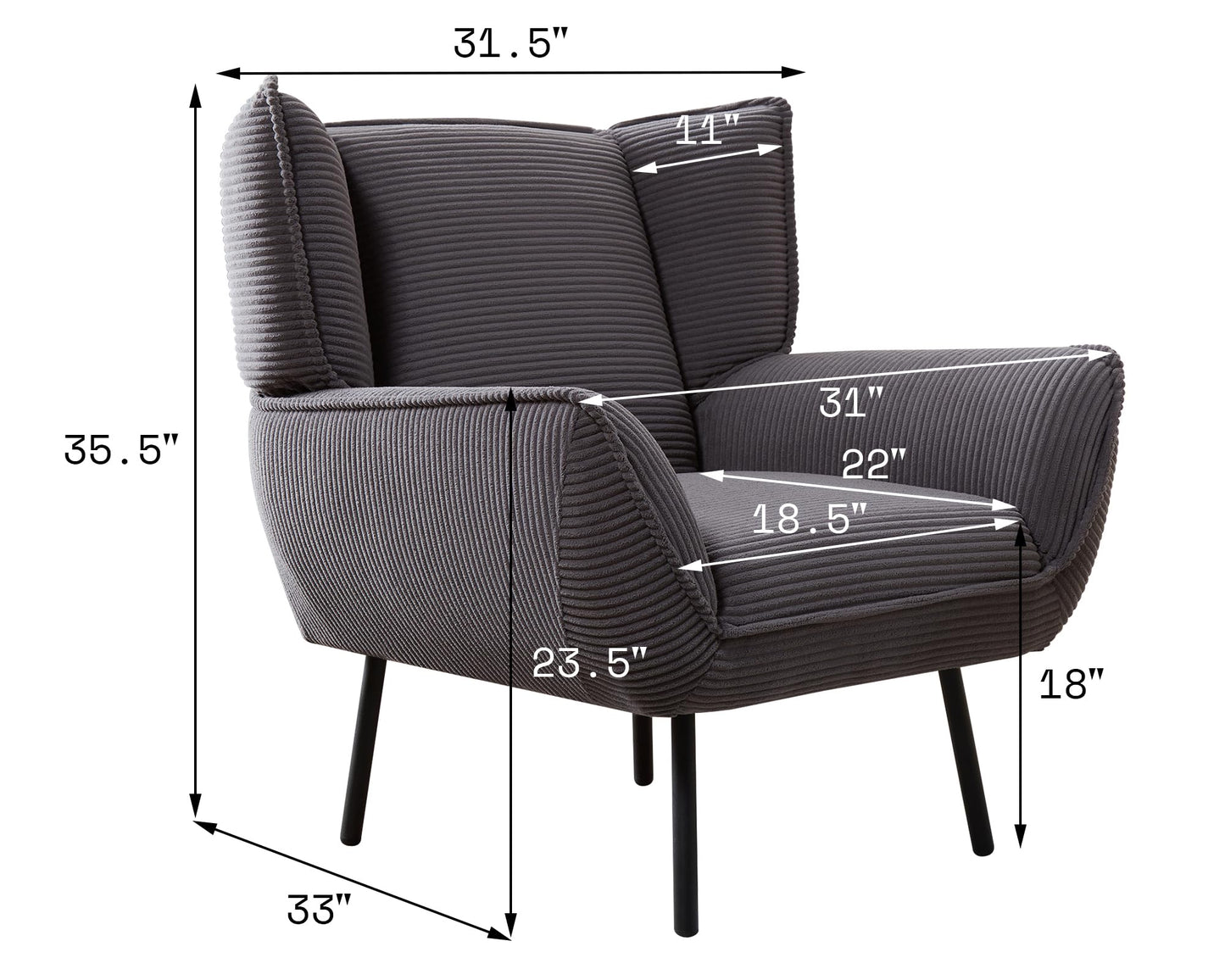 Accent Wingback Corduroy Chair Amerlife set of 2 / Grey