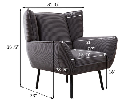 Accent Wingback Corduroy Chair Amerlife set of 2 / Grey