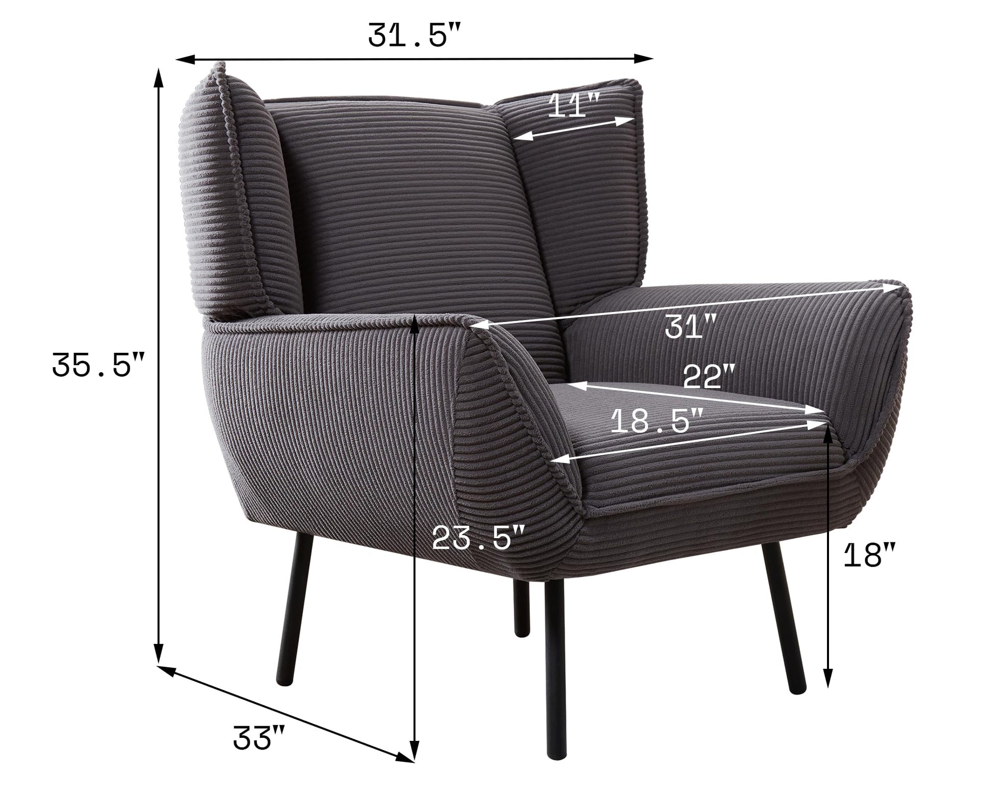 Accent Wingback Corduroy Chair Amerlife set of 4 / Grey