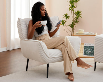 Accent Wingback Corduroy Chair Amerlife set of 2 / White