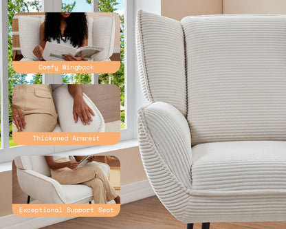 Accent Wingback Corduroy Chair Amerlife set of 2 / White