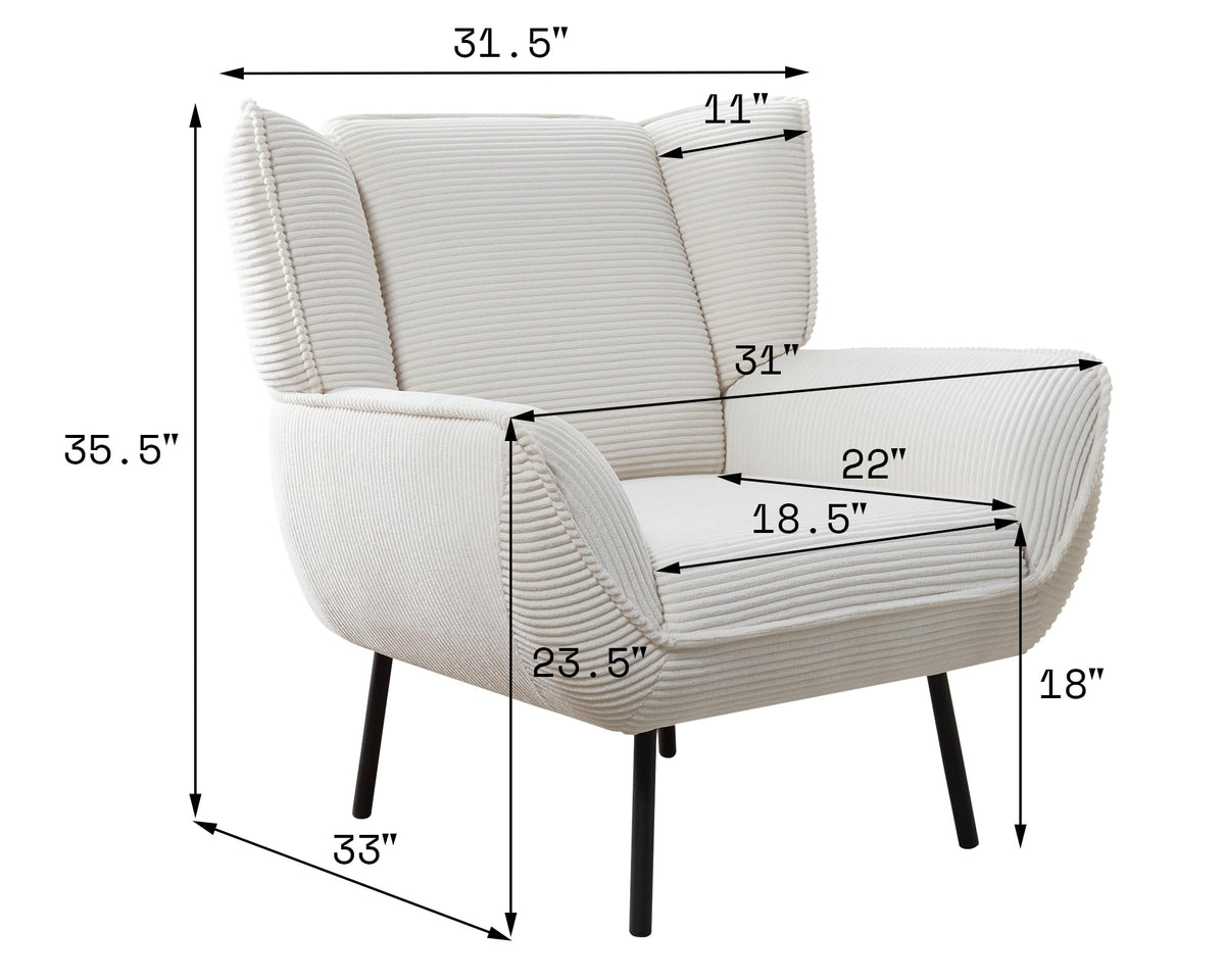 Accent Wingback Corduroy Chair Amerlife set of 2 / White