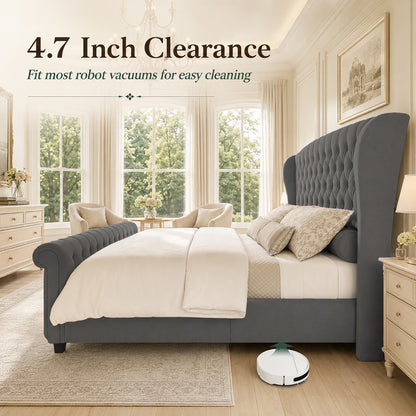 Bruco Queen Upholstered Bed Frame-Gray