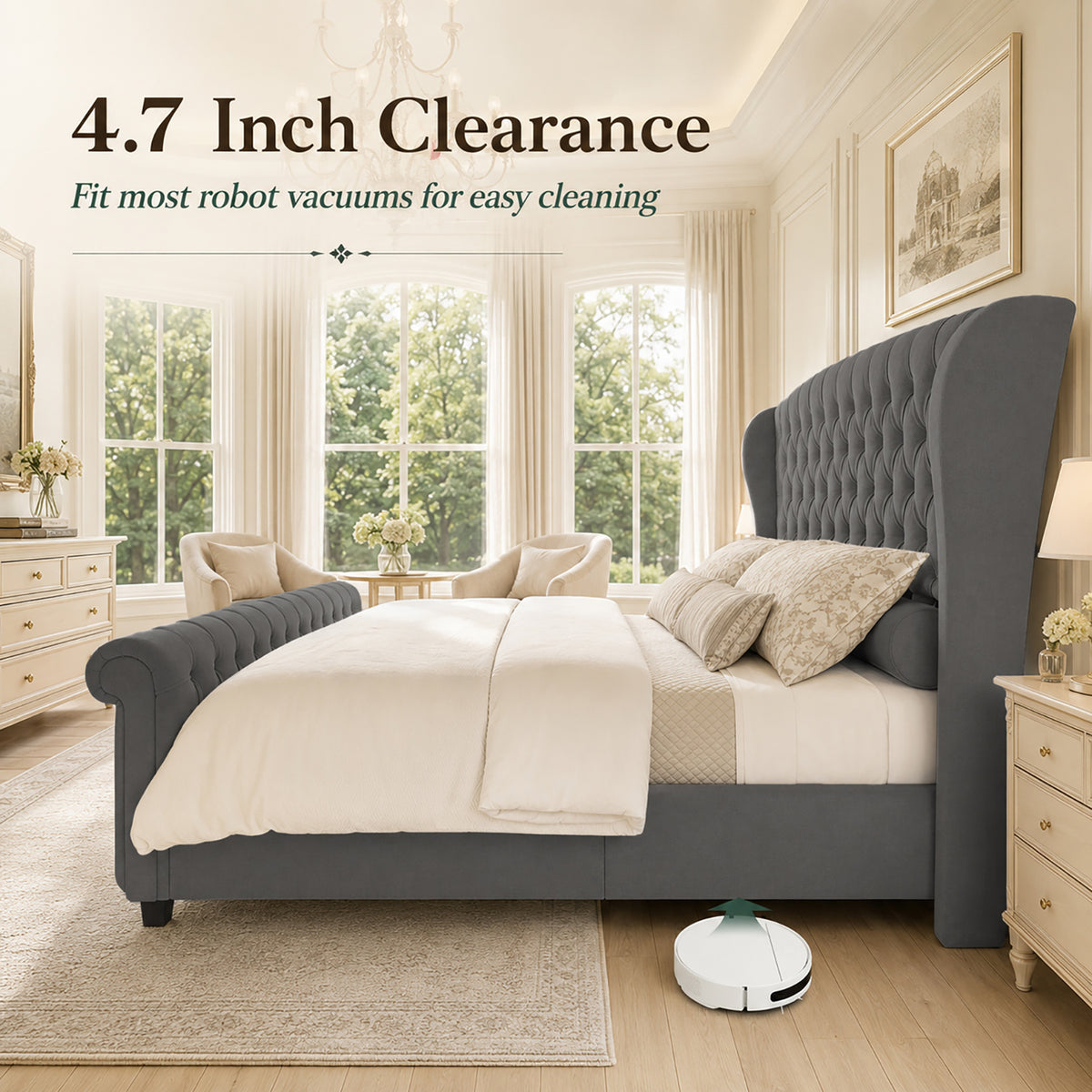 Bruco CaliforniaKing Upholstered Bed Frame-Gray