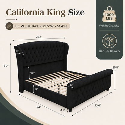 Bruco CaliforniaKing Upholstered Bed Frame-Black