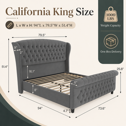 Bruco CaliforniaKing Upholstered Bed Frame-Gray