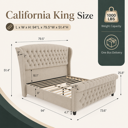 Bruco CaliforniaKing Upholstered Bed Frame-Khaki