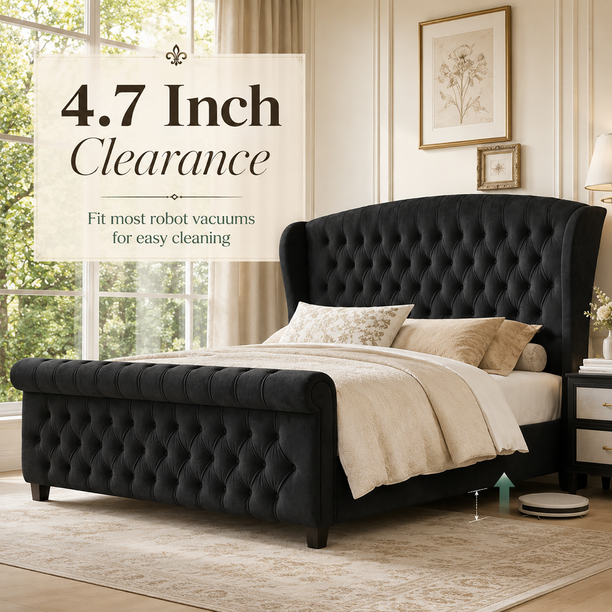 Bruco King Upholstered Sleigh Bed-Black