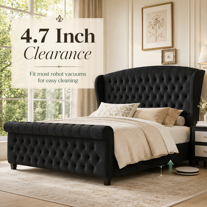 Bruco King Upholstered Sleigh Bed-Black
