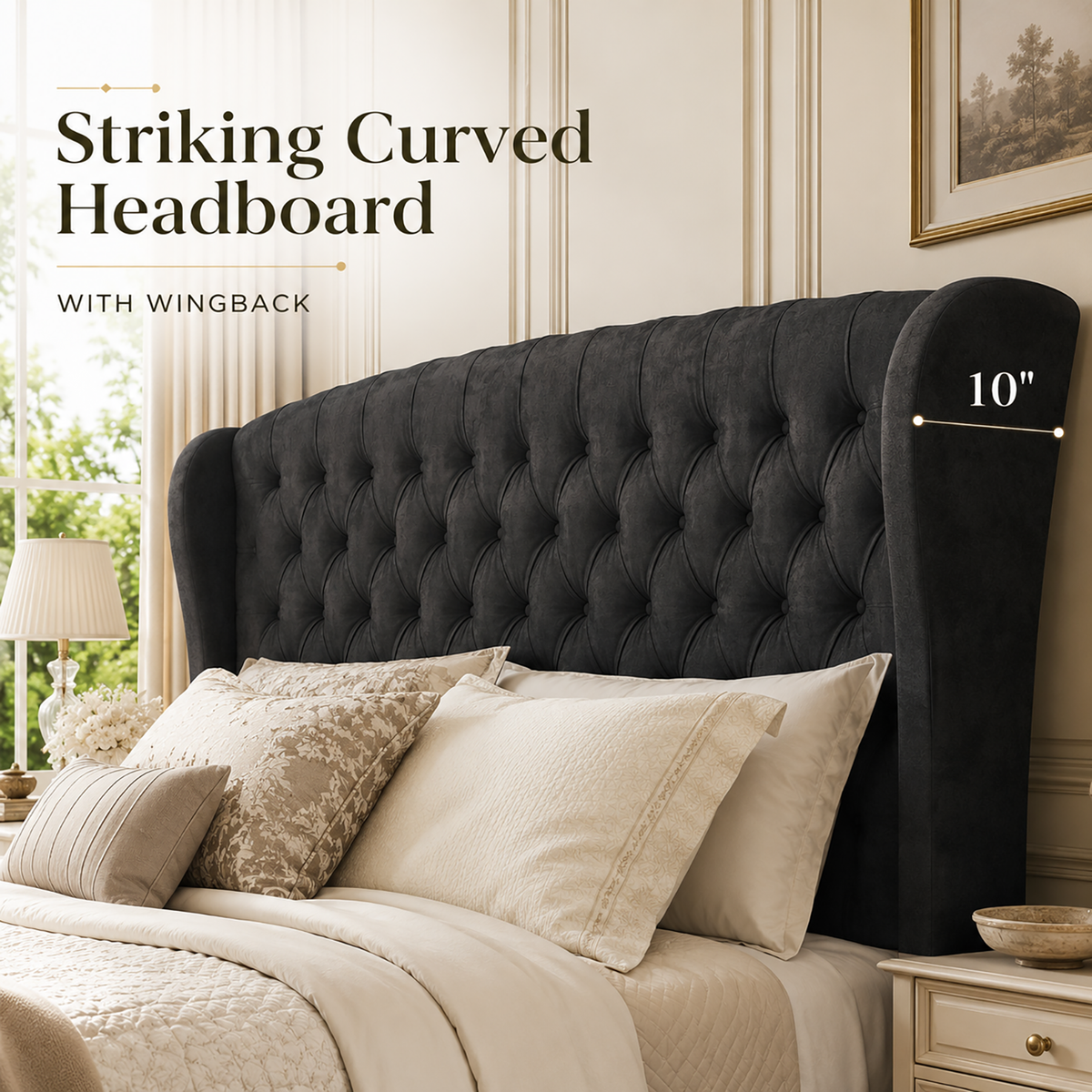 Bruco Queen Upholstered Bed Frame-Black