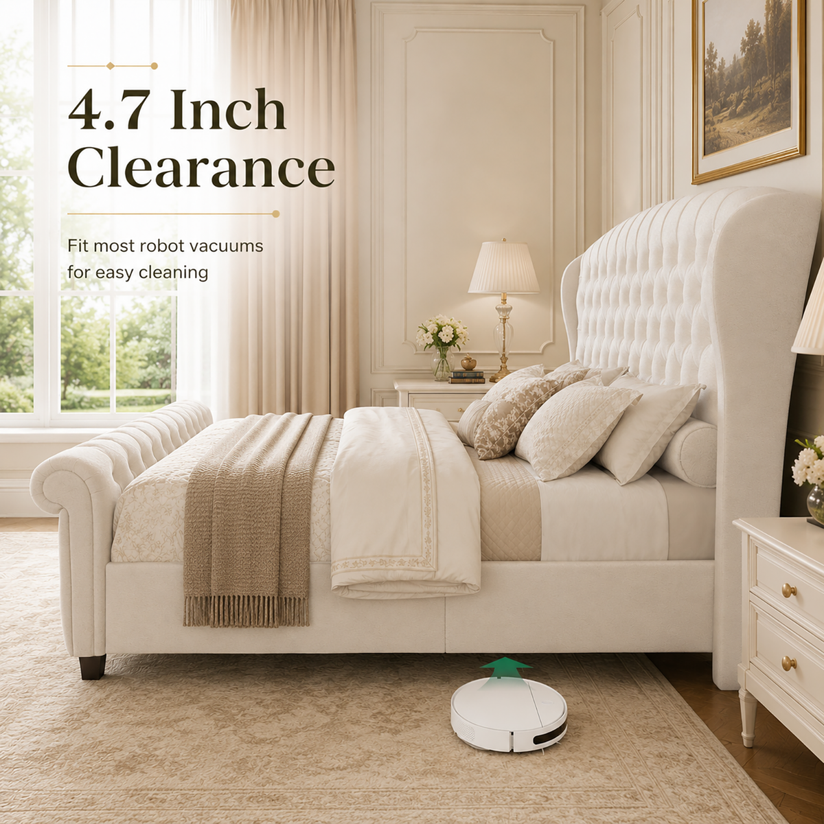 Bruco Queen Upholstered Bed Frame-Cream