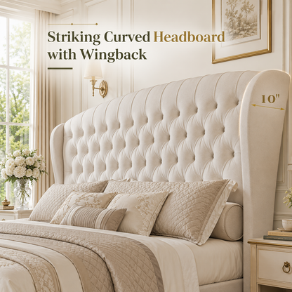 Bruco King Upholstered Sleigh Bed-Cream
