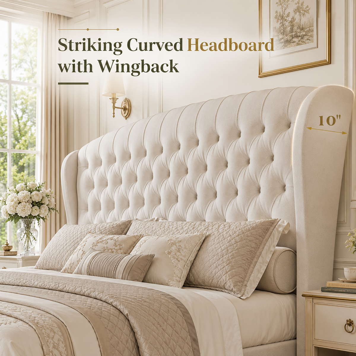 Bruco Queen Upholstered Bed Frame-Cream
