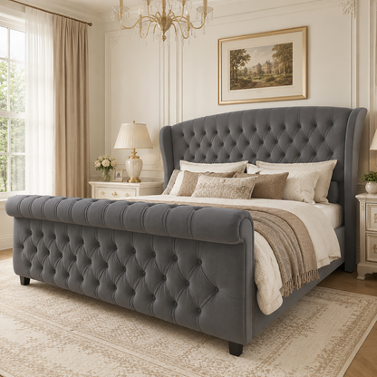 Bruco CaliforniaKing Upholstered Bed Frame-Gray