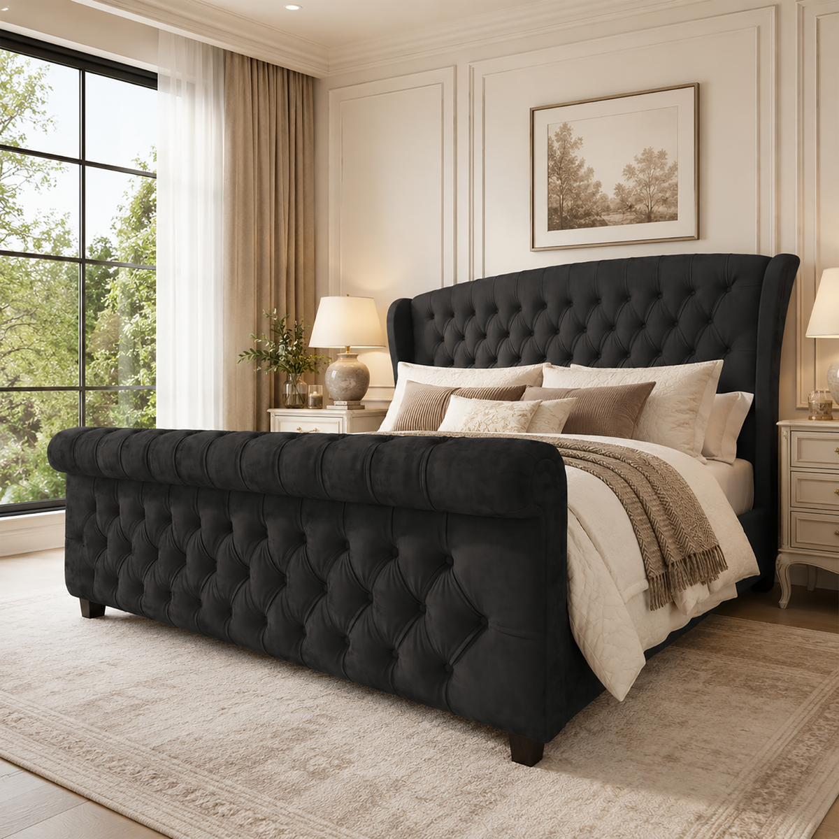 Bruco Queen Upholstered Bed Frame-Black