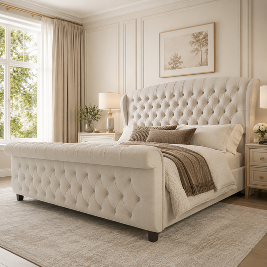 Bruco CaliforniaKing Upholstered Bed Frame-Cream
