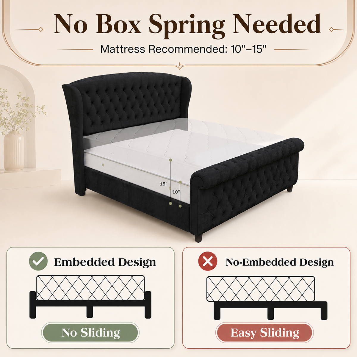 Bruco King Upholstered Sleigh Bed-Black