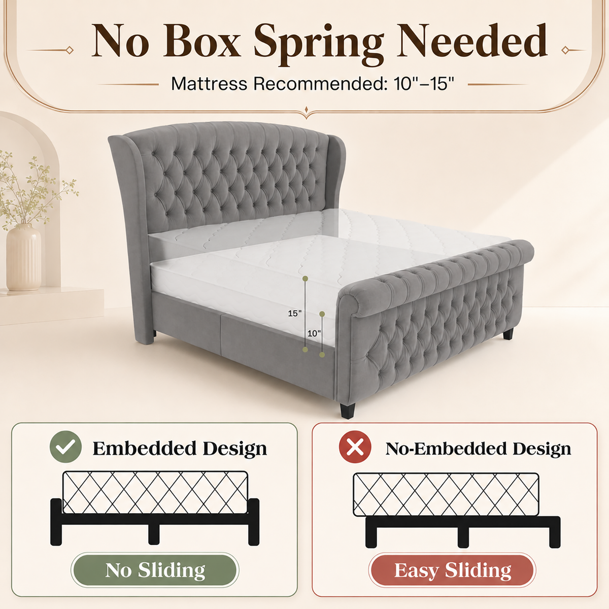 Bruco CaliforniaKing Upholstered Bed Frame-Gray