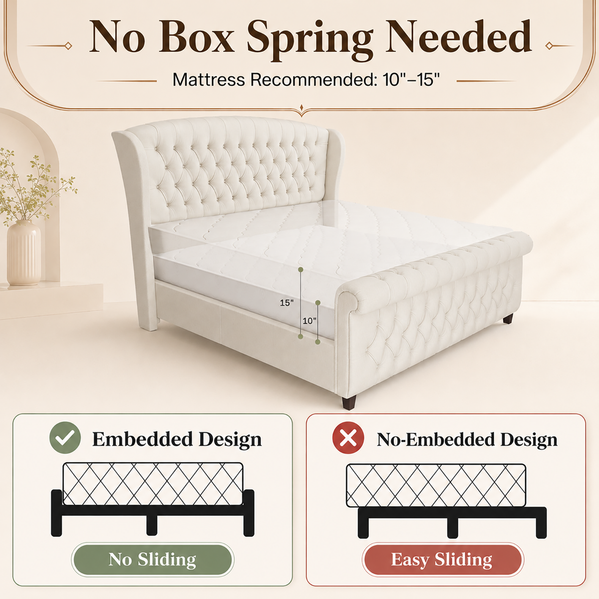 Bruco CaliforniaKing Upholstered Bed Frame-Cream