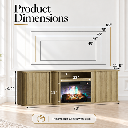 Arden Fluted Electric Fireplace TV Stand-70"-Natural Oak