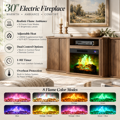 Arden Fluted Electric Fireplace TV Stand-90"-Warm Walnut