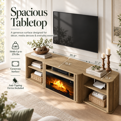 Arden Fluted Electric Fireplace TV Stand-70"-Natural Oak