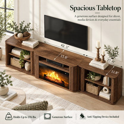 Arden Fluted Electric Fireplace TV Stand-90"-Warm Walnut