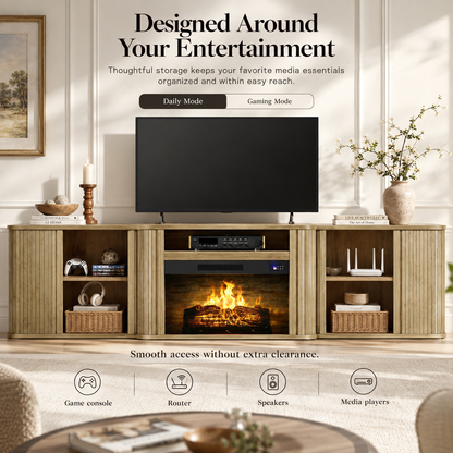 Arden Fluted Electric Fireplace TV Stand-90"-Natural Oak