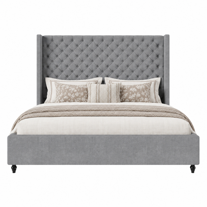 Cush Upholstered Bed Frame with Tall Wingback Headboard-California King-Grey