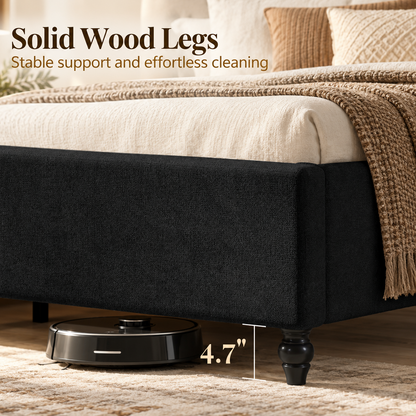 Cush Upholstered Bed Frame with Tall Wingback Headboard-Queen-Black