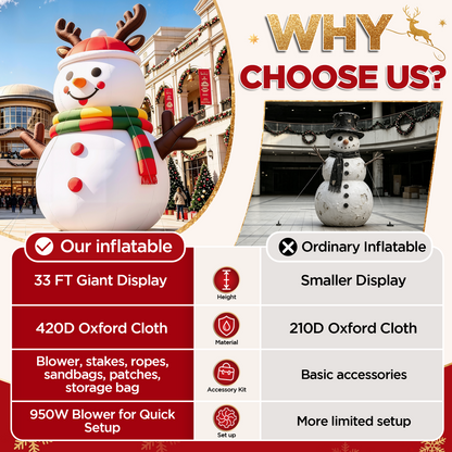 Vibe Giant Inflatable Santa Claus for Outdoor Christmas Decorations-Giant Inflatable Snowman-33FT