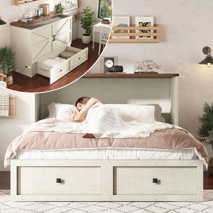 Colton Foldable Murphy Bed Amerlife Queen / Rustic White