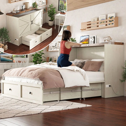 Colton Foldable Murphy Bed Amerlife Queen / Rustic White