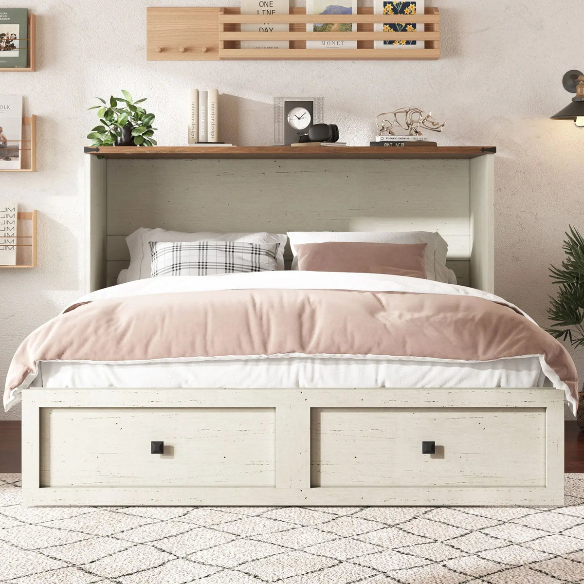 Colton Foldable Murphy Bed Amerlife Queen / Rustic White