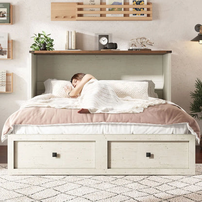 Colton Foldable Murphy Bed Amerlife Queen / Rustic White