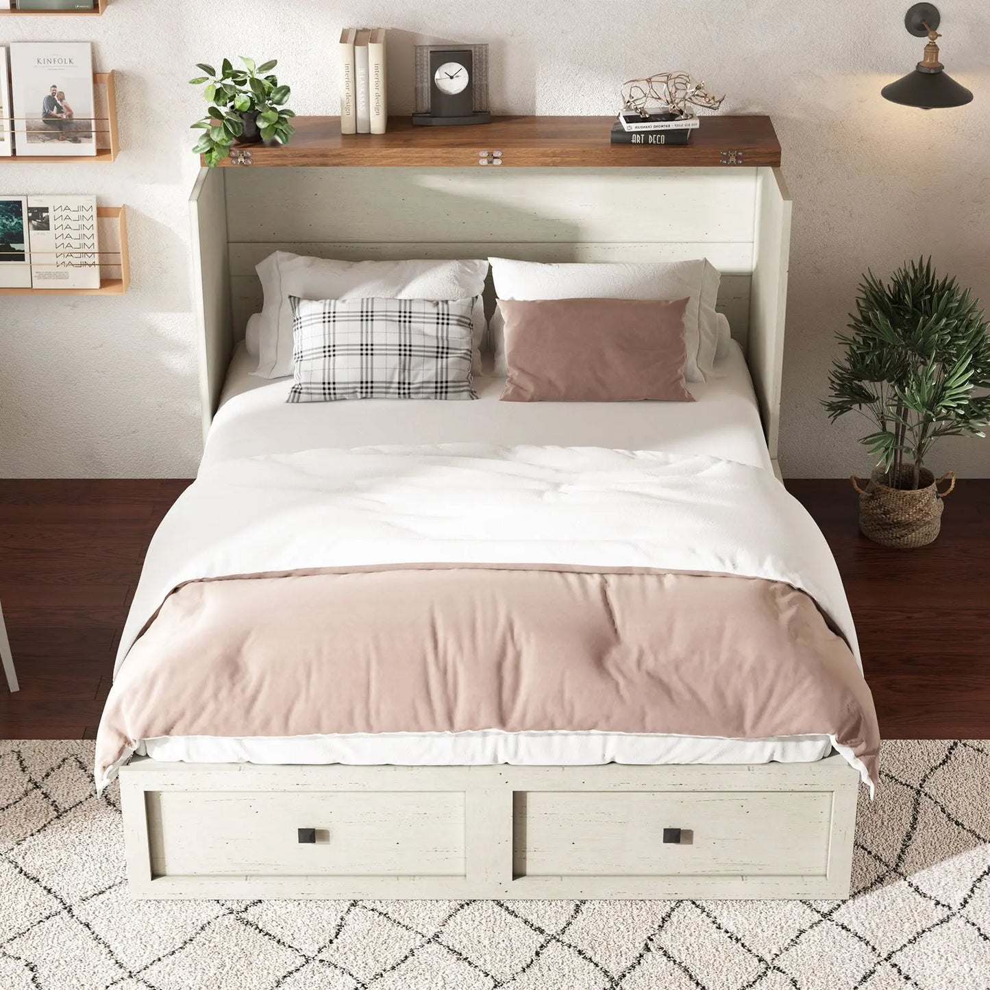 Colton Foldable Murphy Bed Amerlife Queen / Rustic White
