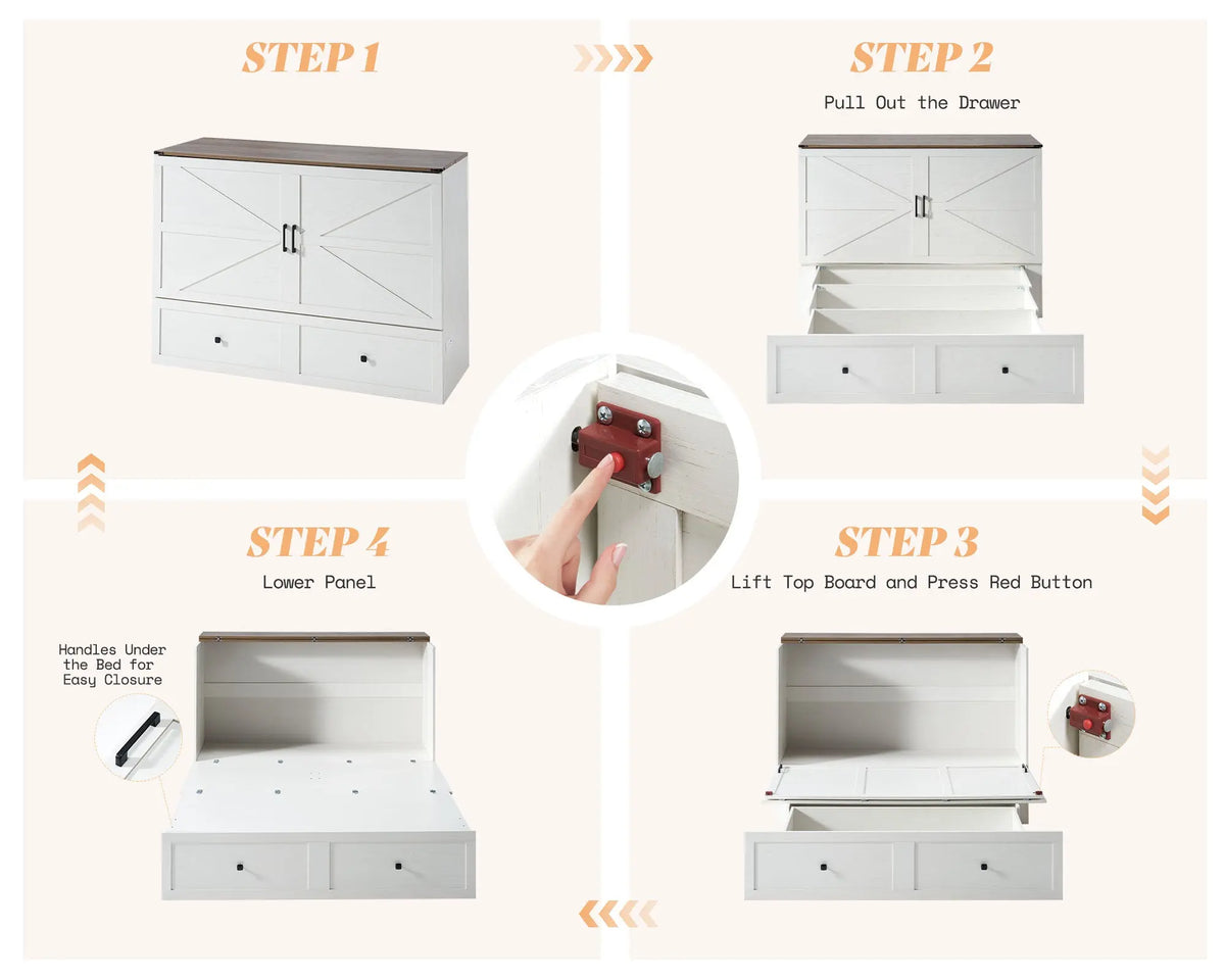 Colton Foldable Murphy Bed Amerlife Queen / Rustic White